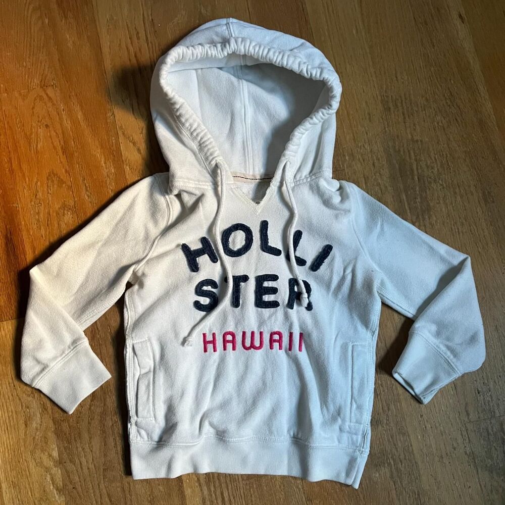 Vintage Y2K Hollister White Cropped Fleece Pullover Hoodie